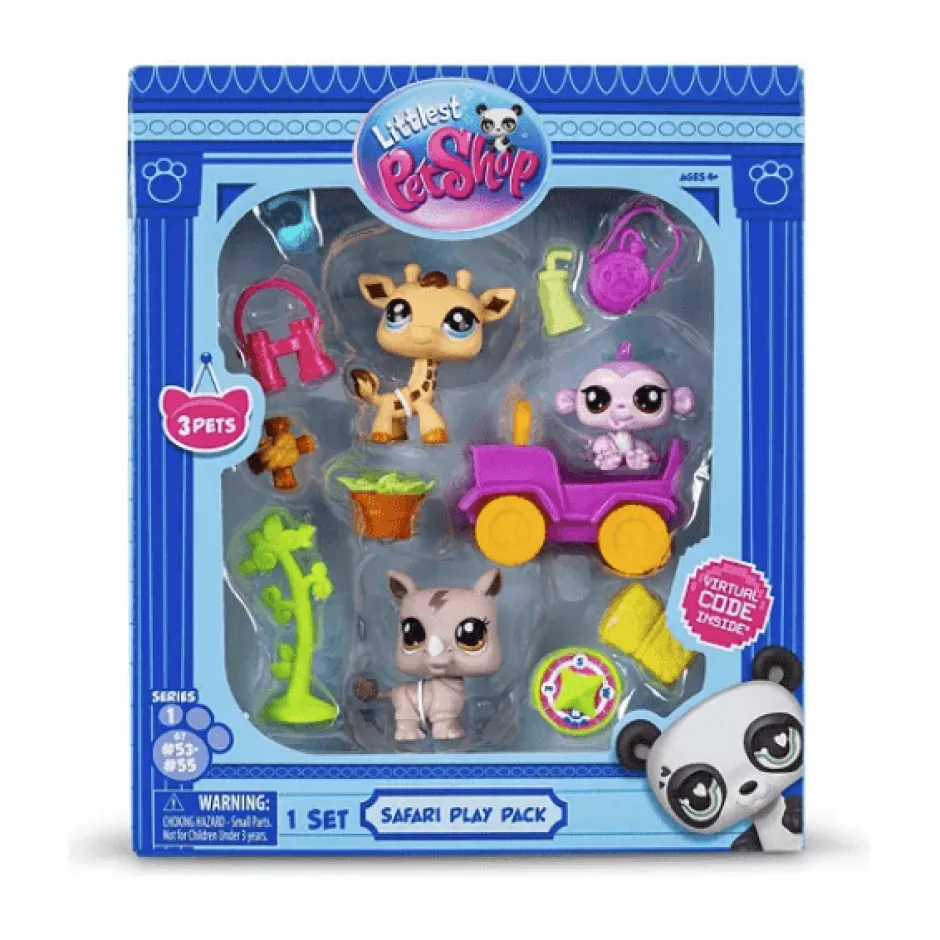 Owl & Goose Gifts Littlest Pet Shop Gen 7 Safari Play Pack - #53 Giraffe, #54 Monkey, #55 Rhino -| Plush Toys|Imaginative Play