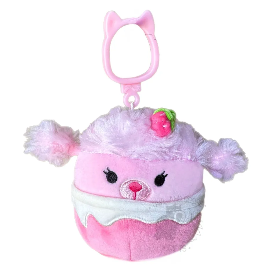 JazWares Squishmallow 3.5 Inch Chloe the Strawberry Milkshake Poodle Plush Clip - Owl & Goose Gifts| Plush Clips