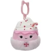 JazWares Squishmallow 3.5 Inch Ethel the Peppermint Latte Christmas Plush Clip| Plush Clips