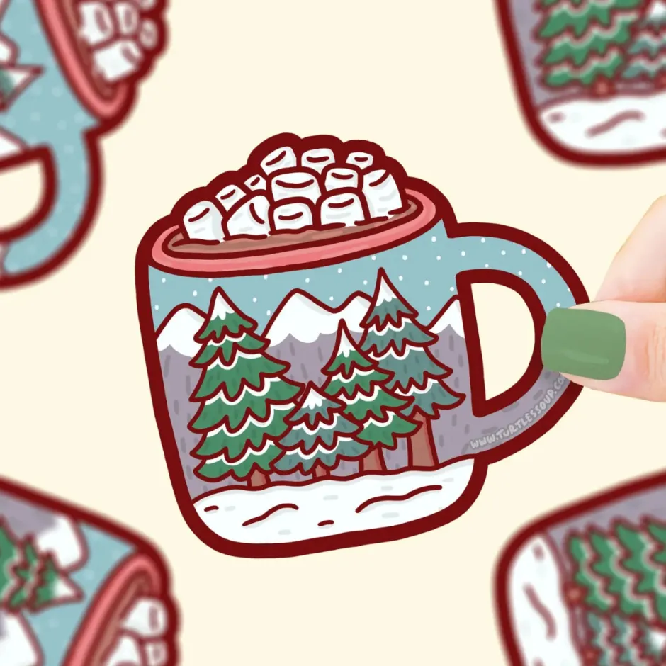 Owl & Goose Gifts Turtle's Soup Hot Cocoa Forest Holiday Vinyl Sticker -| Stickers & Stationary
