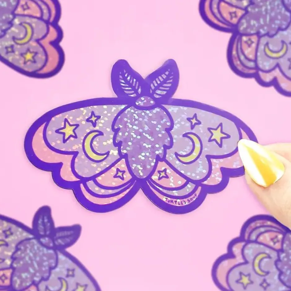 Owl & Goose Gifts Turtle's Soup Moon Moth Glitter Halloween Vinyl Sticker -| Stickers & Stationary