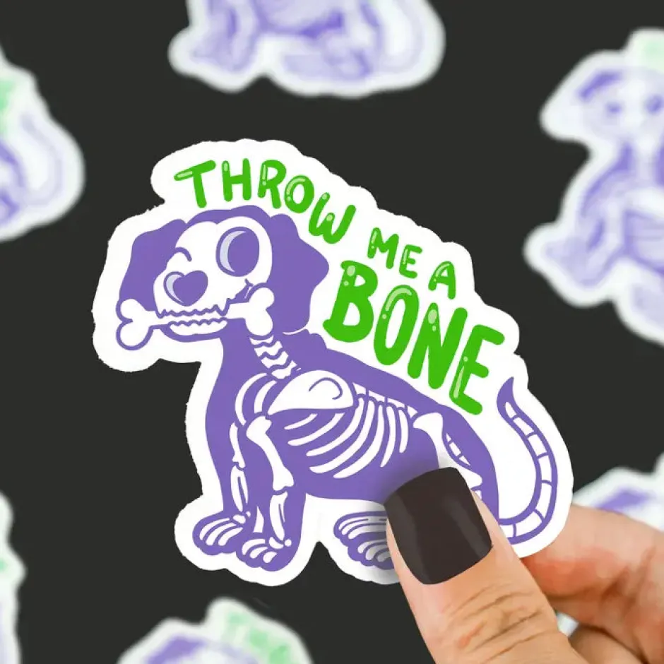Owl & Goose Gifts Turtle's Soup Throw Me a Bone Halloween Vinyl Sticker| Stickers & Stationary